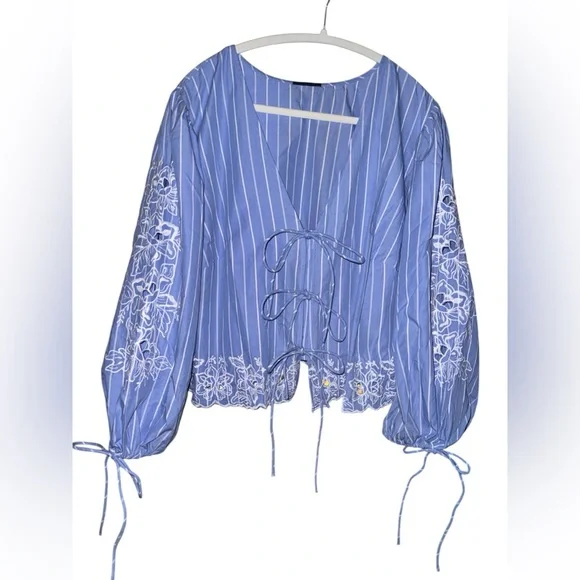 Future Collective Blue & White Eyelet Tie-Front Blouse | NWT | Size 1X - Picture 2 of 8